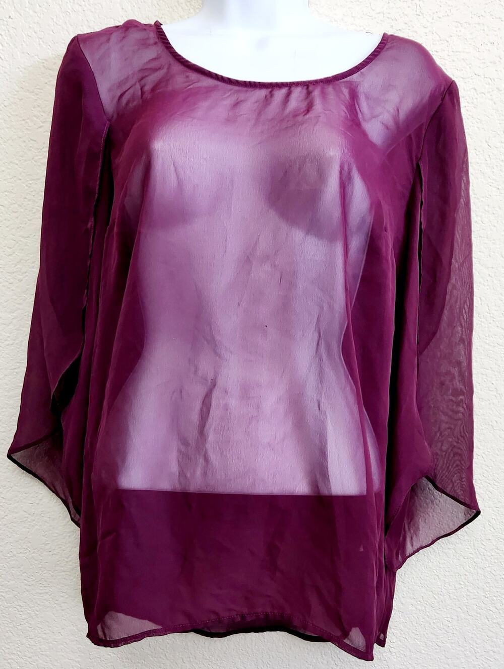AB Studio Purple Sheer Split Long Sleeve Top Medium Lightweight Flowy